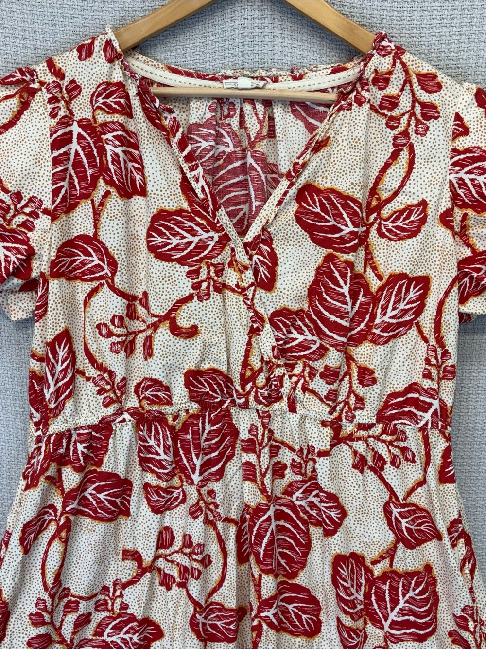 Fat Face Aubrey Vine Maxi Dress Sz 14 Cotton Tiered Boho Tropical Tan Red - Picture 5 of 10